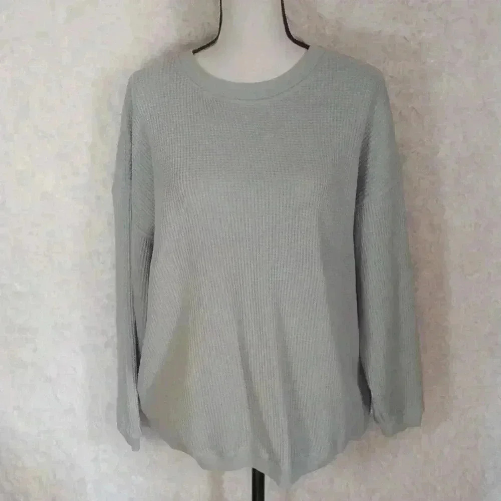 Aerie Over Sized Waffle Knit Sweatshirt Size SP Long Sleeve Pop on Green Fall
